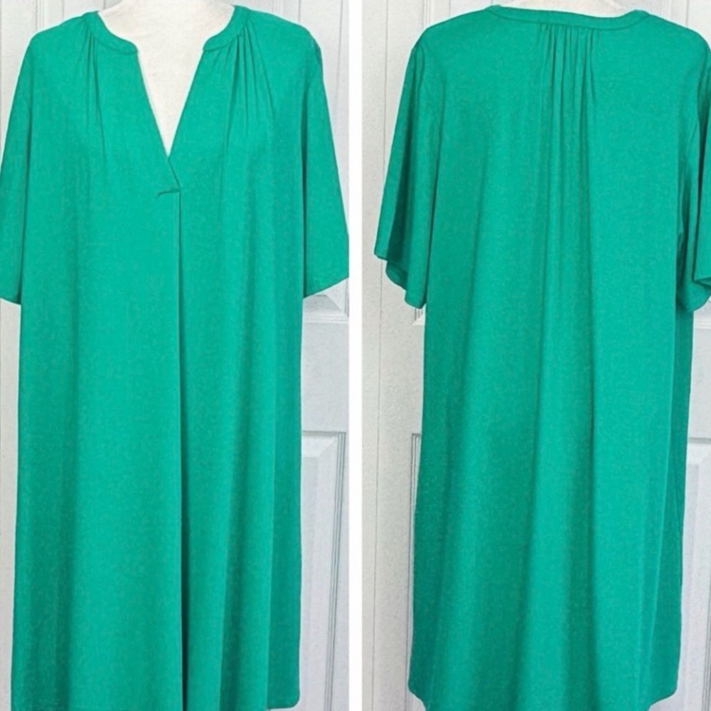 J. Jill Wearever Collection 2X Green Shirred Flutter Sleeve Dress